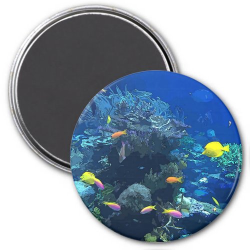 Ocean View with Colorful Fish  Coral Photo Magnet