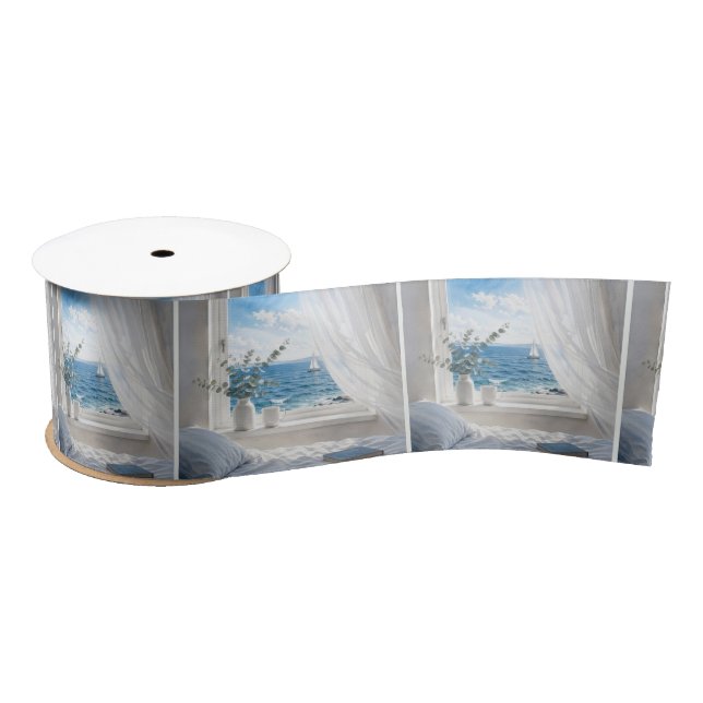 Ocean View with Sailboat in an Open Window Satin Ribbon (Spool)