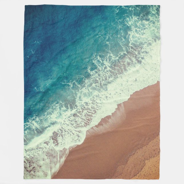 Ocean water beach sand summer seaside shore fleece blanket (Front)