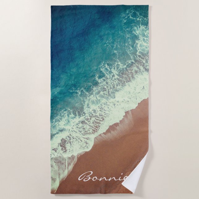 Ocean water beach sand summer seaside waves beach towel (Front)
