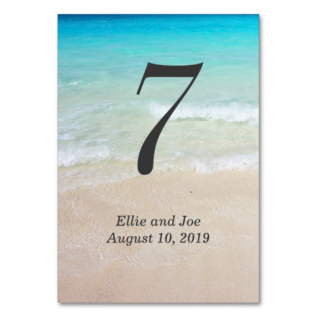 Ocean Water Beach Wedding Reception Table Number (Front)
