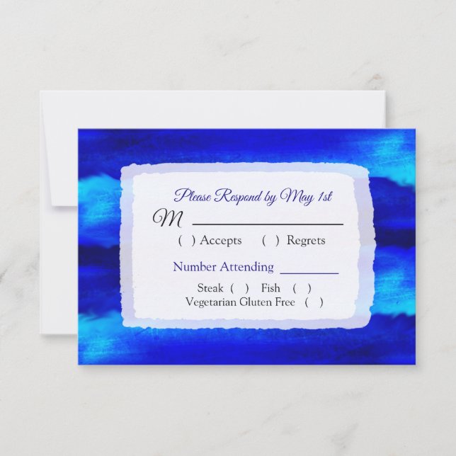 Ocean Water Blue Beachy Wedding RSVP card (Front)