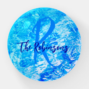 Ocean water blue teal Template family name initial Paperweight