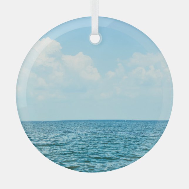 Ocean Water, Clear Blue Sky. Glass Ornament (Front)