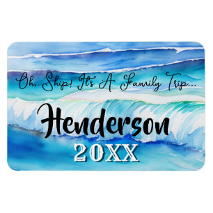 Ocean Water Waves Watercolor Cruise Room Monogram Magnet