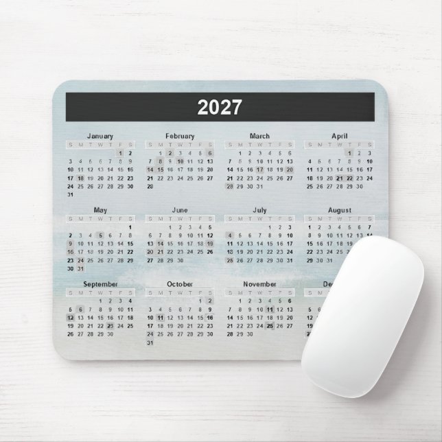 Ocean Watercolor 2027 Calendar Mouse Pad (With Mouse)