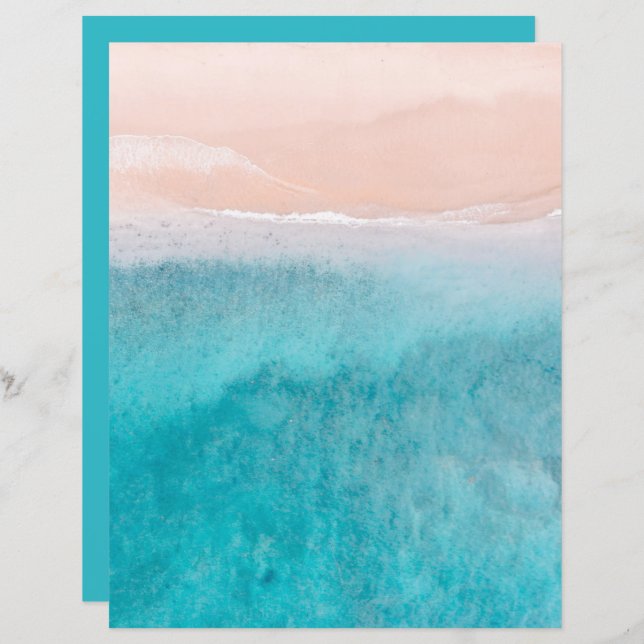 Ocean Watercolor Abstract Scrapbook 8.5x11 Paper (Front/Back)