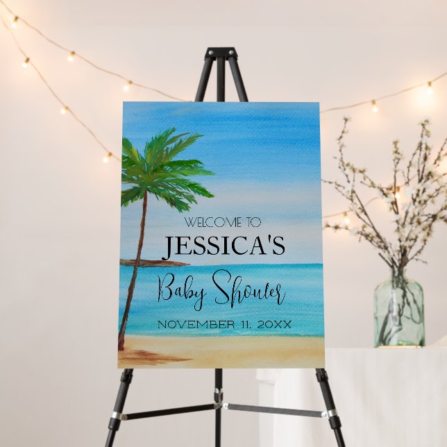Ocean Watercolor Beach Baby Shower Welcome Sign (In Situ (Stand))