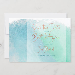 Ocean Watercolor Beach Bat Mitzvah Save the Date Invitation
