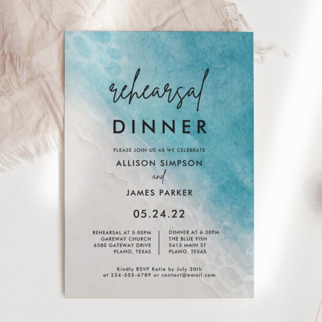 Ocean Watercolor Beach Rehearsal Dinner Invitation (Creator Uploaded)