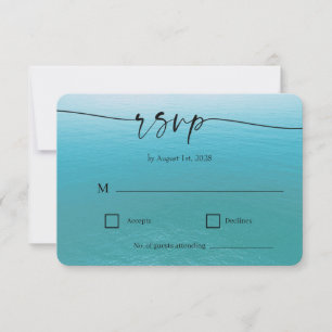 Ocean Watercolor Beach Script Wedding RSVP Card