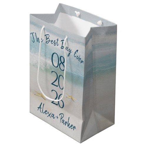 Ocean Watercolor Beach Wedding Date  Medium Gift Bag