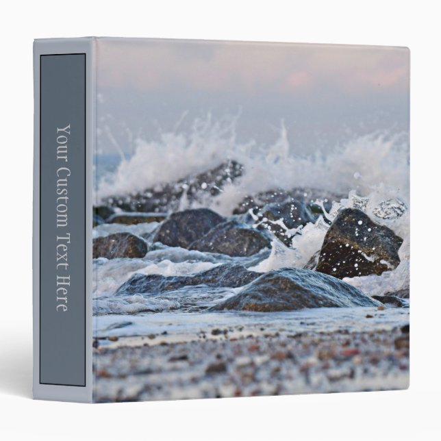 Ocean Watercolor Crashing Waves Rocks Splash 3 Ring Binder (Front/Spine)