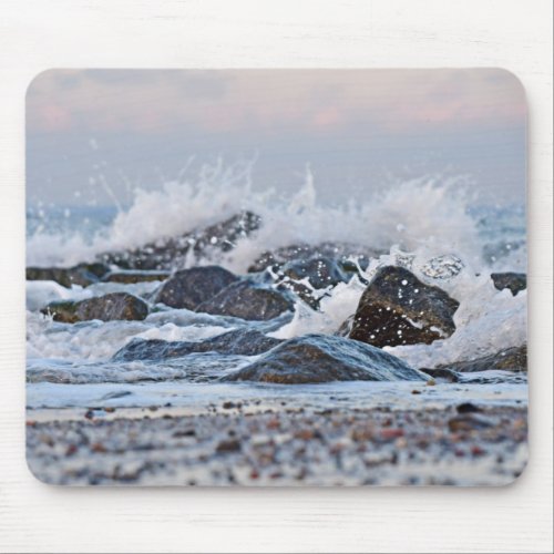 Ocean Watercolor Crashing Waves Rocks Splash Mouse Pad