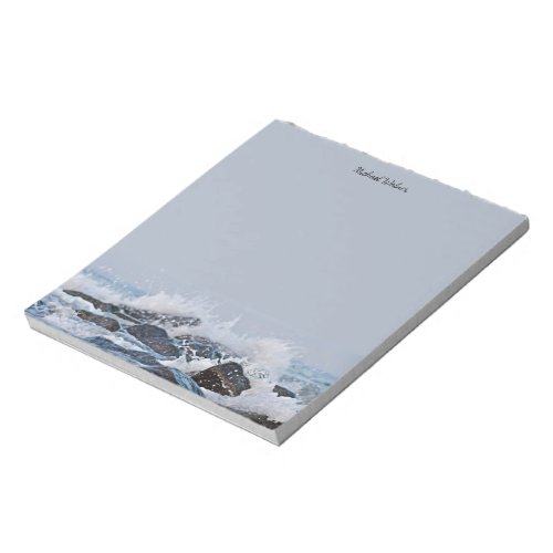 Ocean Watercolor Crashing Waves Rocks Splash Notepad