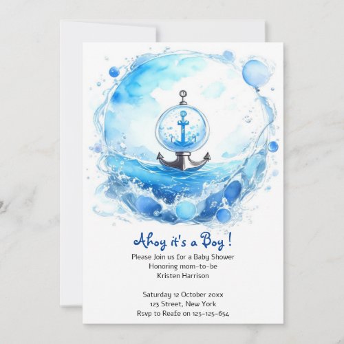 Ocean Watercolor Delight Boy Baby Shower Invitation