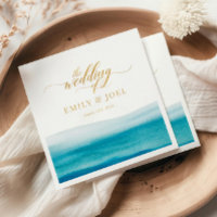 Ocean Watercolor Gold Script Beach Wedding