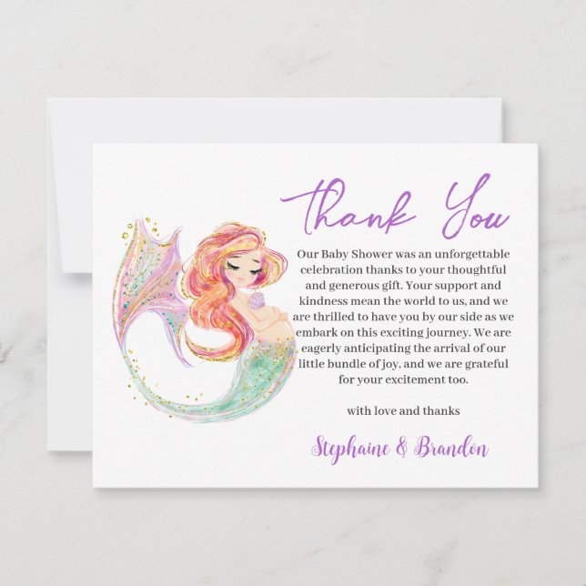 Ocean Watercolor MERMAID MOTHER TO BE  Thank You Card (Front)