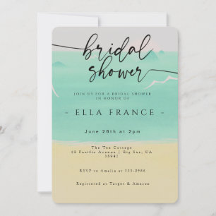 Ocean Watercolor Minimalist Bridal Shower Invitation