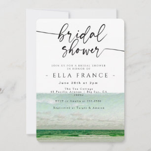 Ocean Watercolor Minimalist Bridal Shower Invitation