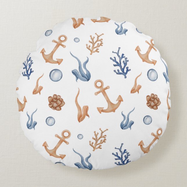 Ocean Watercolor Round Pillow (Front)