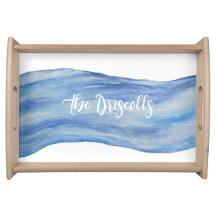Ocean Watercolor Wave Acrylic Tray, Personalized Serving Tray