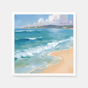 Ocean Watercolor Waves Blue Sea Coastal Painting Napkins