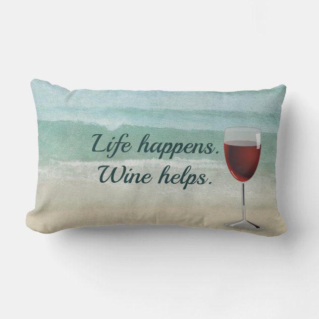 Ocean watercolor with red wine glass lumbar pillow (Front)