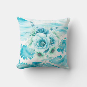 Ocean Watercolor with Seafoam Throw Pillow