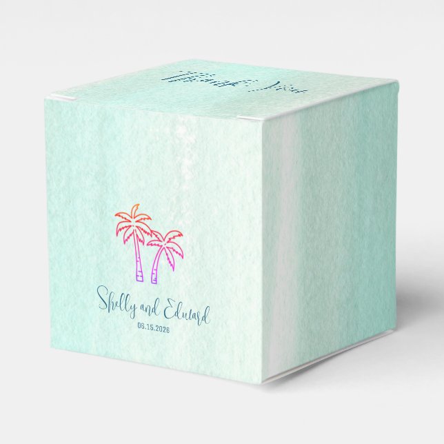 Ocean Waters Miami Palms Wedding Favor Boxes (Front Side)