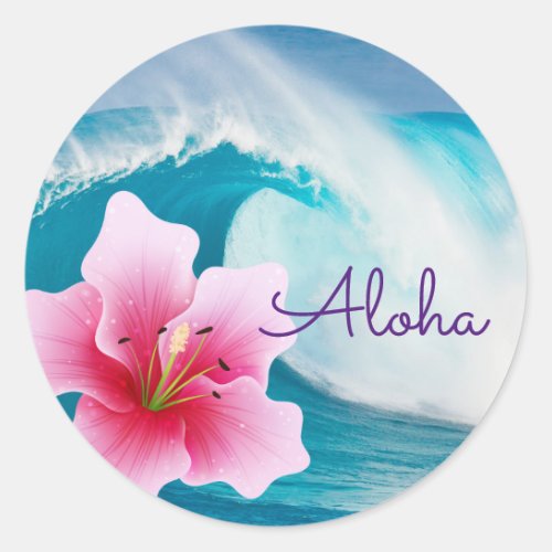 Ocean Wave and Pink Orchid _ Round Stickers
