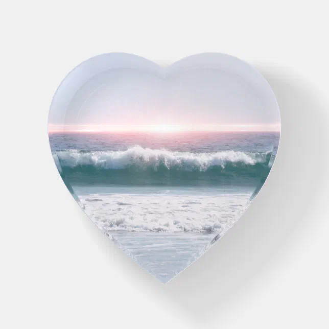 Ocean Wave Art at Sunset Glass Heart Paperweight | Zazzle