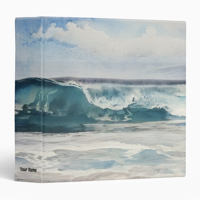 Ocean Wave Beach Art Personal Notebook 3 Ring Binder (Front/Spine)