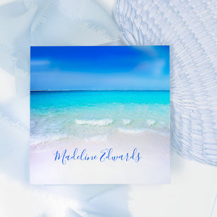 Ocean Wave Beach Blue Scene Modern Monogram Square Business Card