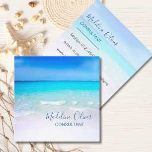 Ocean Wave Beach Blue Scene Modern Monogram Square Business Card