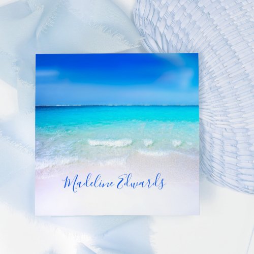 Ocean Wave Beach Blue Scene Modern Monogram Square Square Business Card