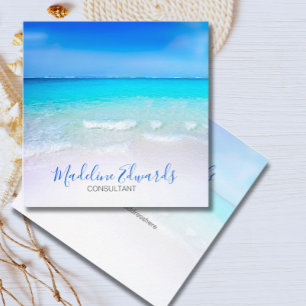 Ocean Wave Beach Blue Scene Modern Monogram Square Square Business Card
