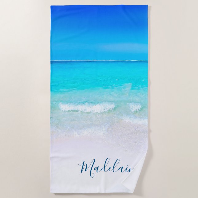 Ocean Wave Beach Modern Scene Towel (Front)