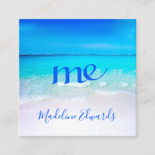 Ocean Wave Beach Scene Blue Modern Monogram Square Square Business Card