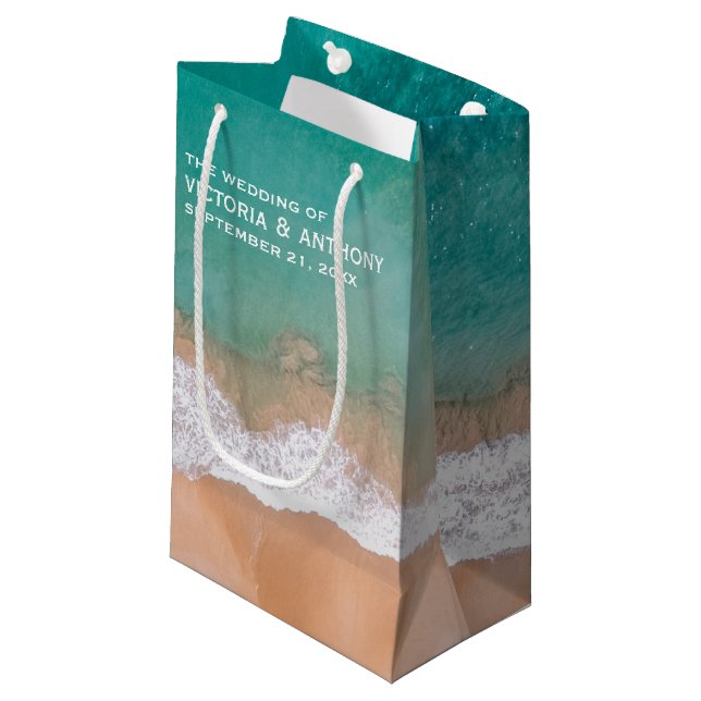 Ocean Wave, Beach Wedding Favor Small Gift Bag (Front Angled)
