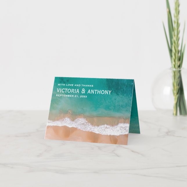 Ocean Wave, Beach Wedding Letterpress Thank You Card (Front)