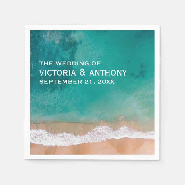 Ocean Wave, Beach Wedding Napkins (Front)