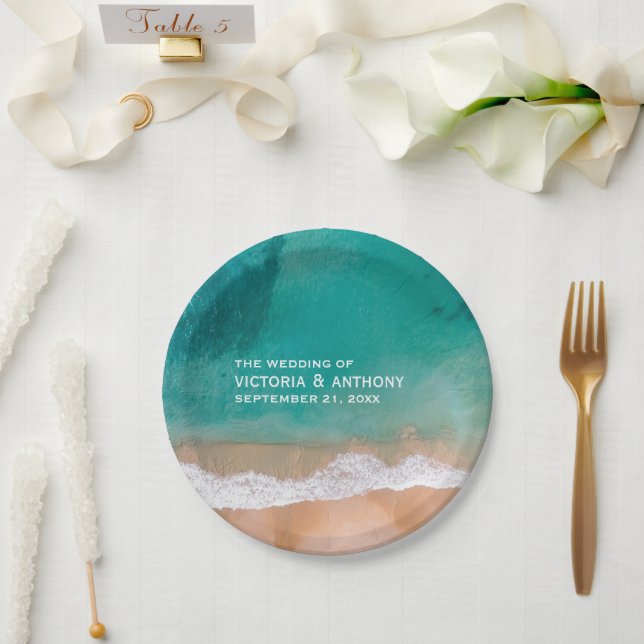 Ocean Wave, Beach Wedding Paper Plates (Wedding)