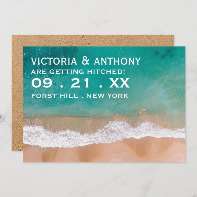 Ocean Wave, Beach Wedding Save The Date (Front/Back)
