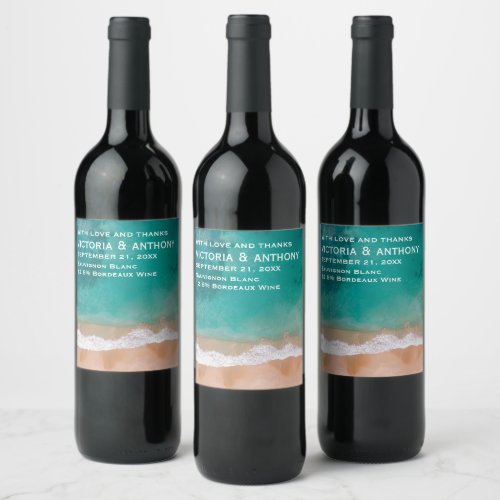 Ocean Wave Beach Wedding Wine Label