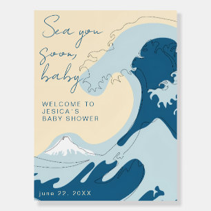 Ocean Wave Blue Boy Baby Shower Welcome Sign