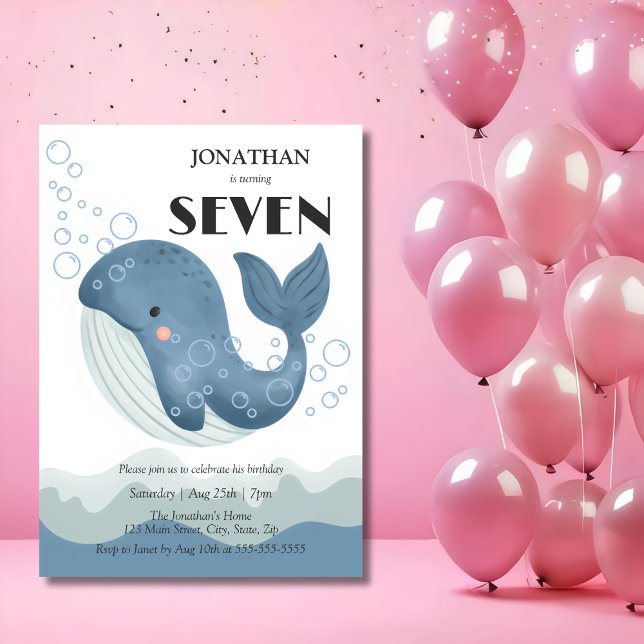 Ocean Wave Bubble Cute Whale Kids Birthday Invitation (Creator Uploaded)