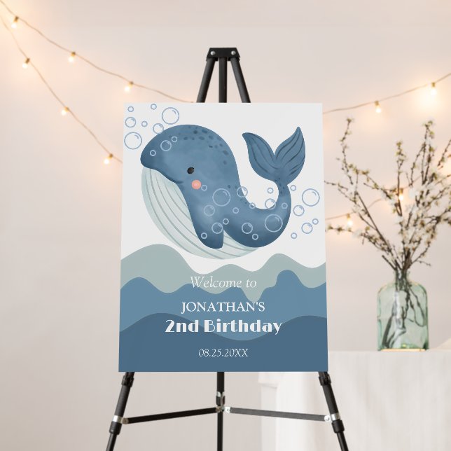 Ocean Wave Bubble Whale Kids Birthday  Foam Board (In Situ (Stand))