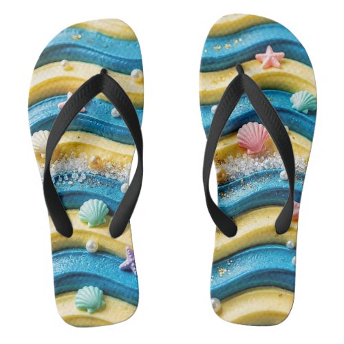 Ocean Wave Cake Flip Flops - Coastal Beach Starfis