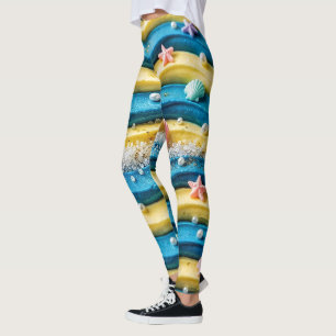 Ocean Wave Cake Leggings - Coastal Beach Starfish